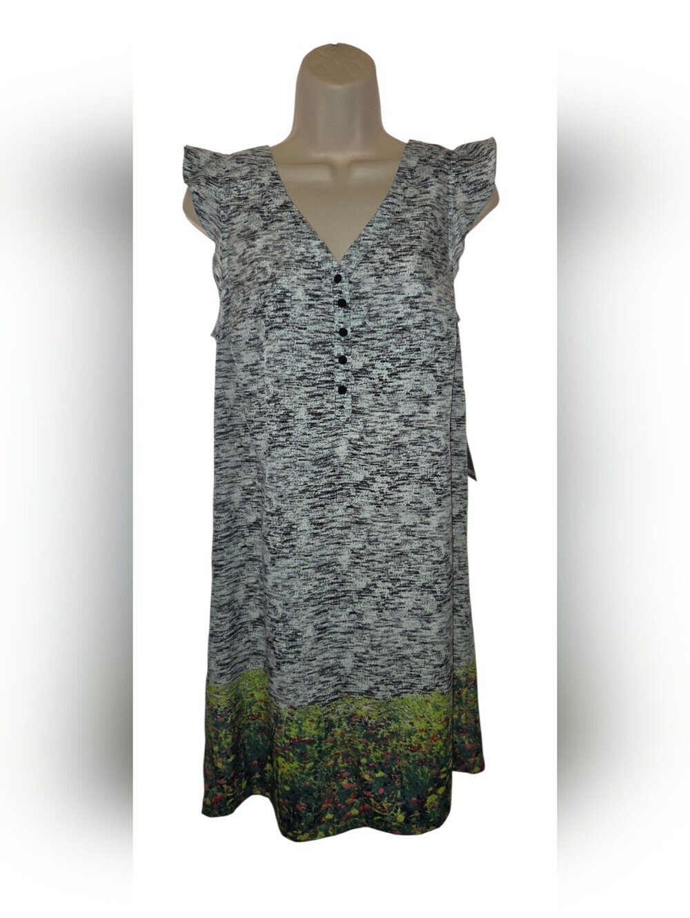Kensie Black and White Contrast Knit Dress with Script Hem